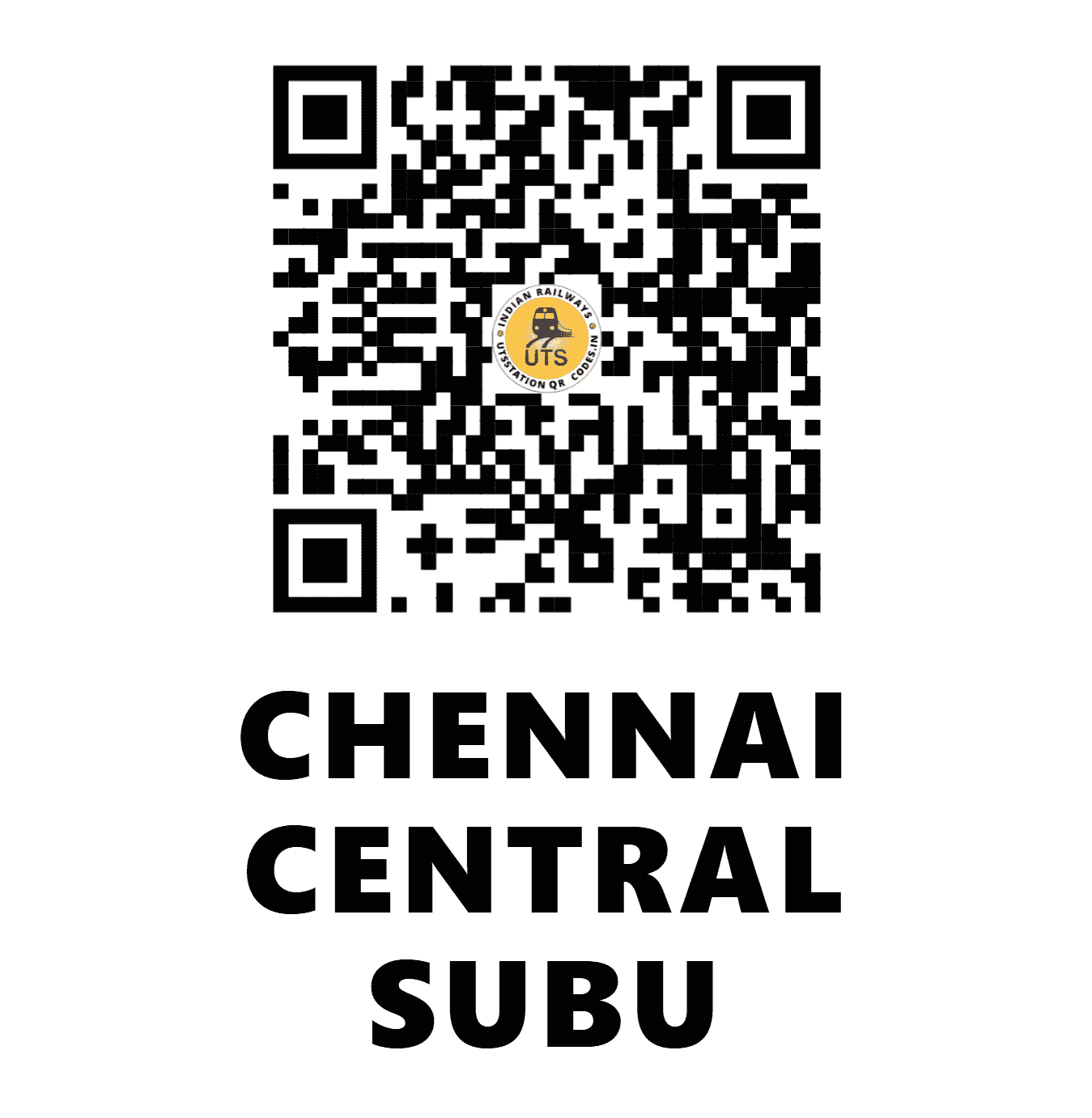 UTS QR Code for CHENNAI CENTRAL SUBU - MASS - SR (TAMIL NADU)